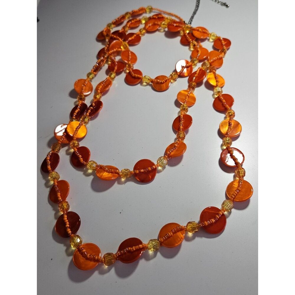 Long orange beaded necklace 61-66"